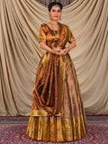 Womens Latest Lehenga Designs Tissue Peach Gold