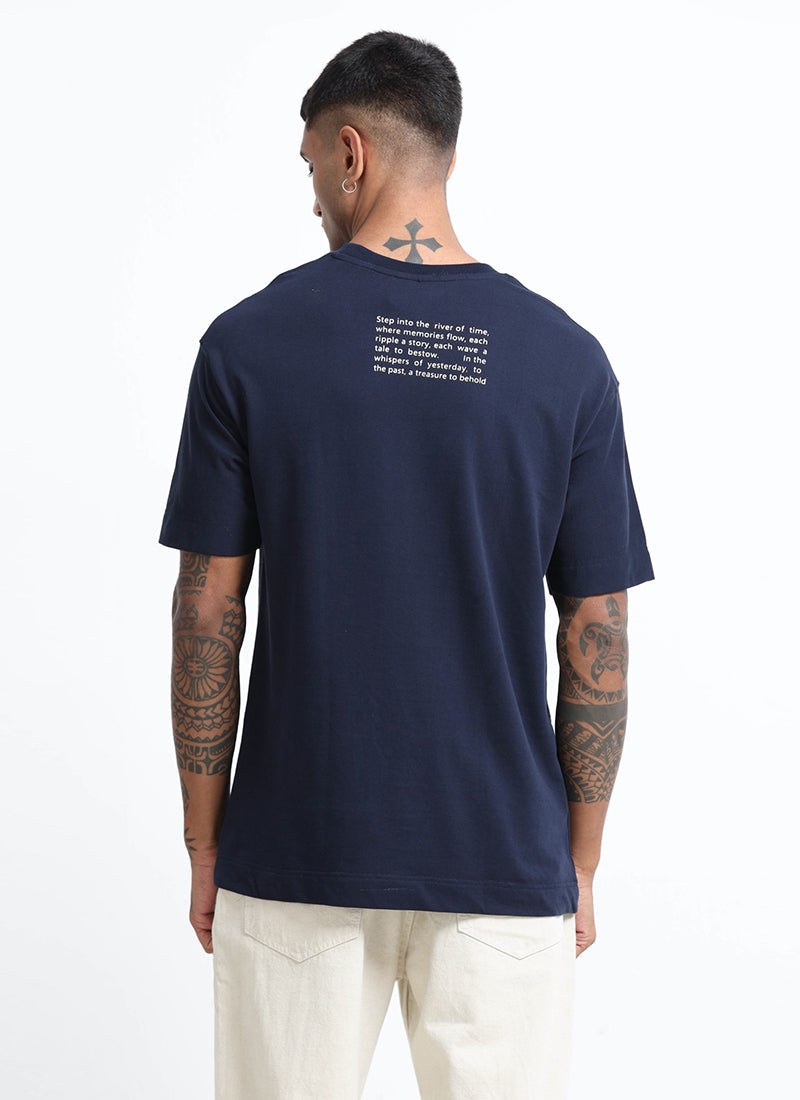 DISCOVERING Oversized Cotton Printed T-Shirt Navy Blue