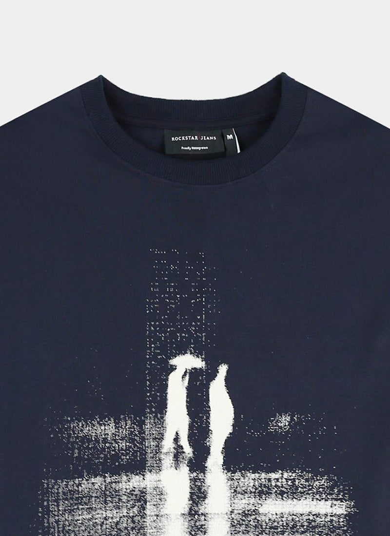 DISCOVERING Oversized Cotton Printed T-Shirt Navy Blue