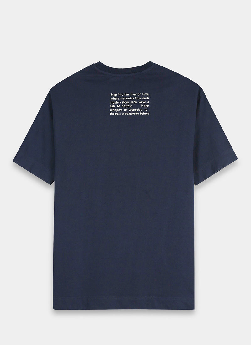 DISCOVERING Oversized Cotton Printed T-Shirt Navy Blue