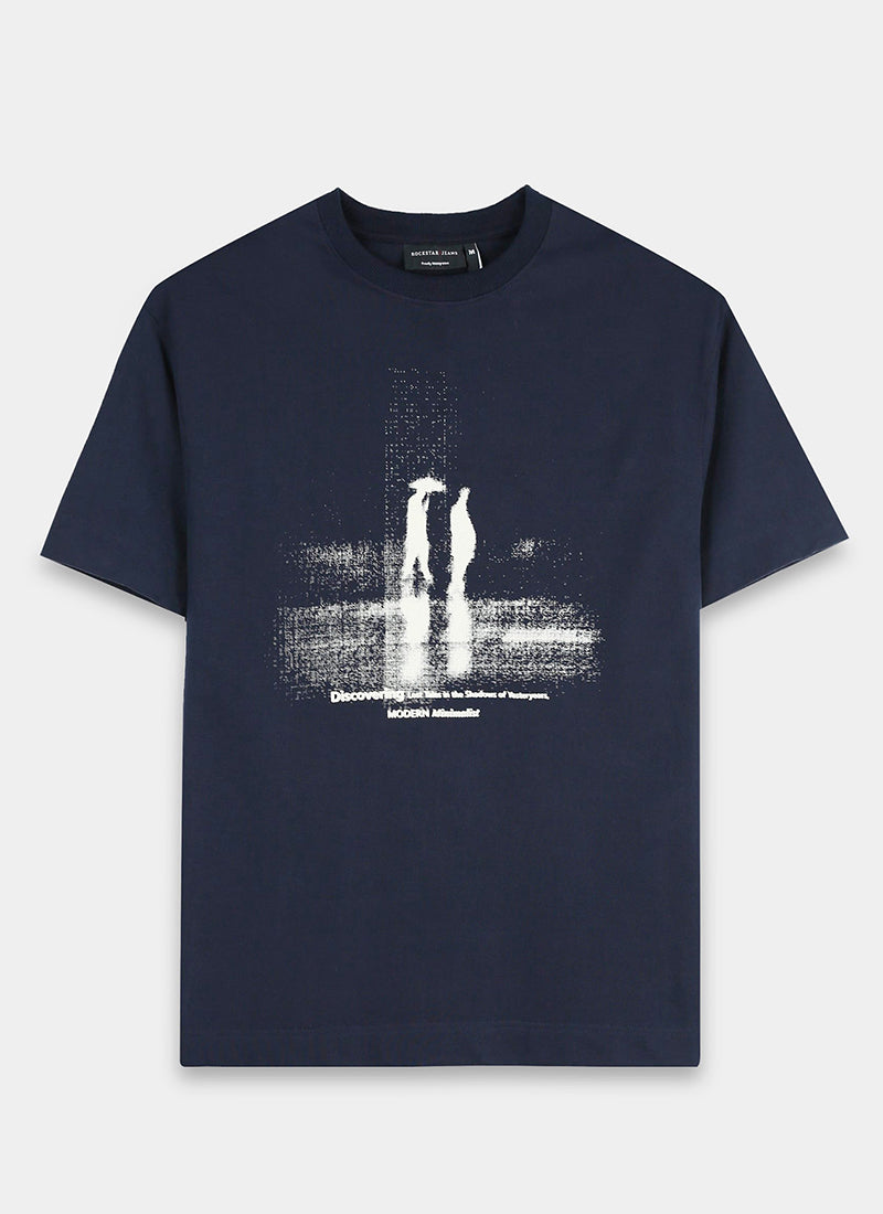 DISCOVERING Oversized Cotton Printed T-Shirt Navy Blue