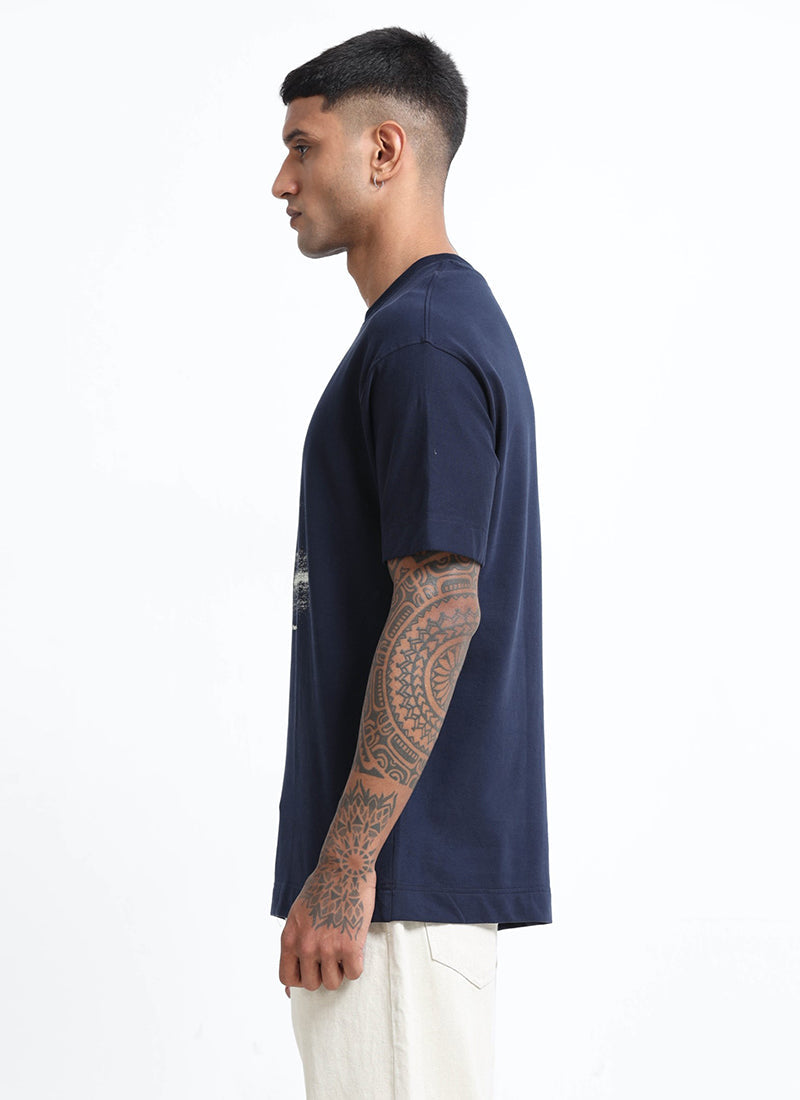 DISCOVERING Oversized Cotton Printed T-Shirt Navy Blue