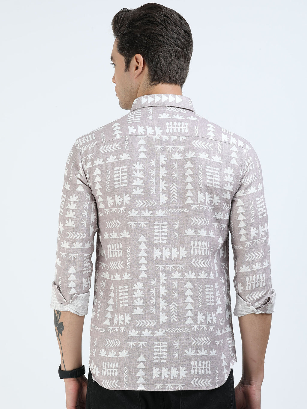 Men’s Beige Tribal Print Cotton Linen Shirt