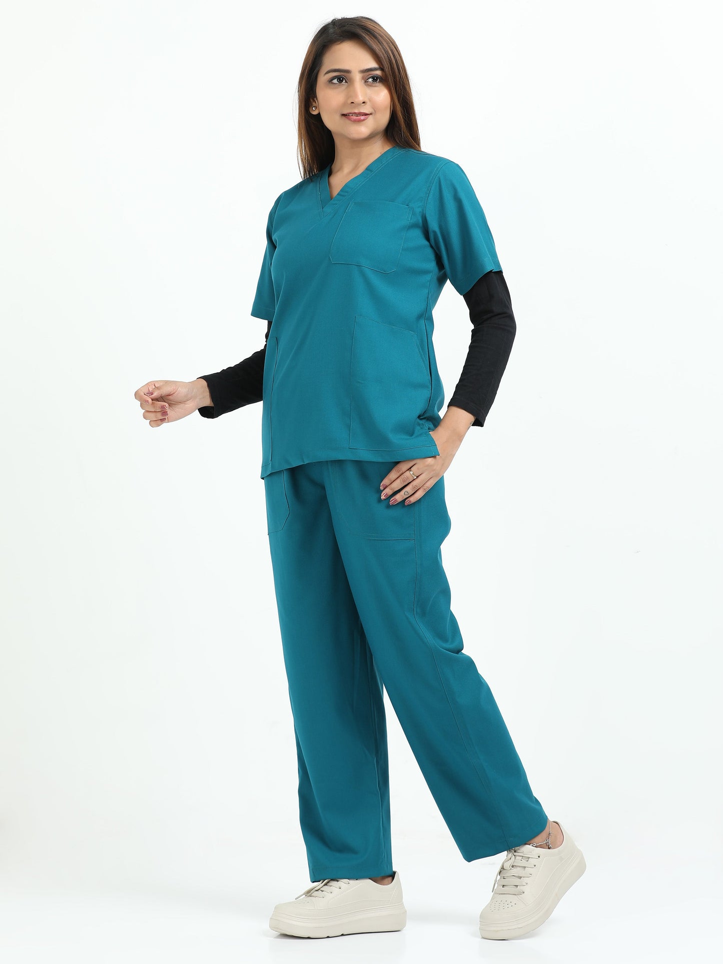 Women’s Emerald Green Medical Scrub Set – V-Neck Top & Straight Pants | Twill Fabric, Antibacterial & Breathable – Eco Flex