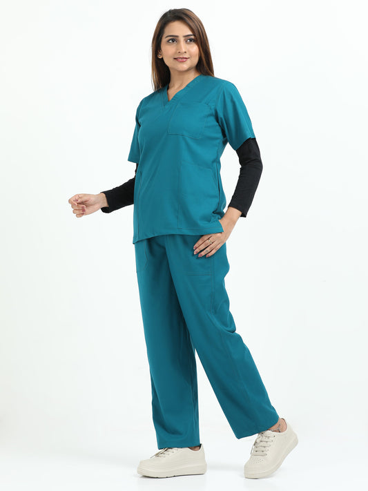 Women’s Emerald Green Medical Scrub Set – V-Neck Top & Straight Pants | Twill Fabric, Antibacterial & Breathable – Eco Flex