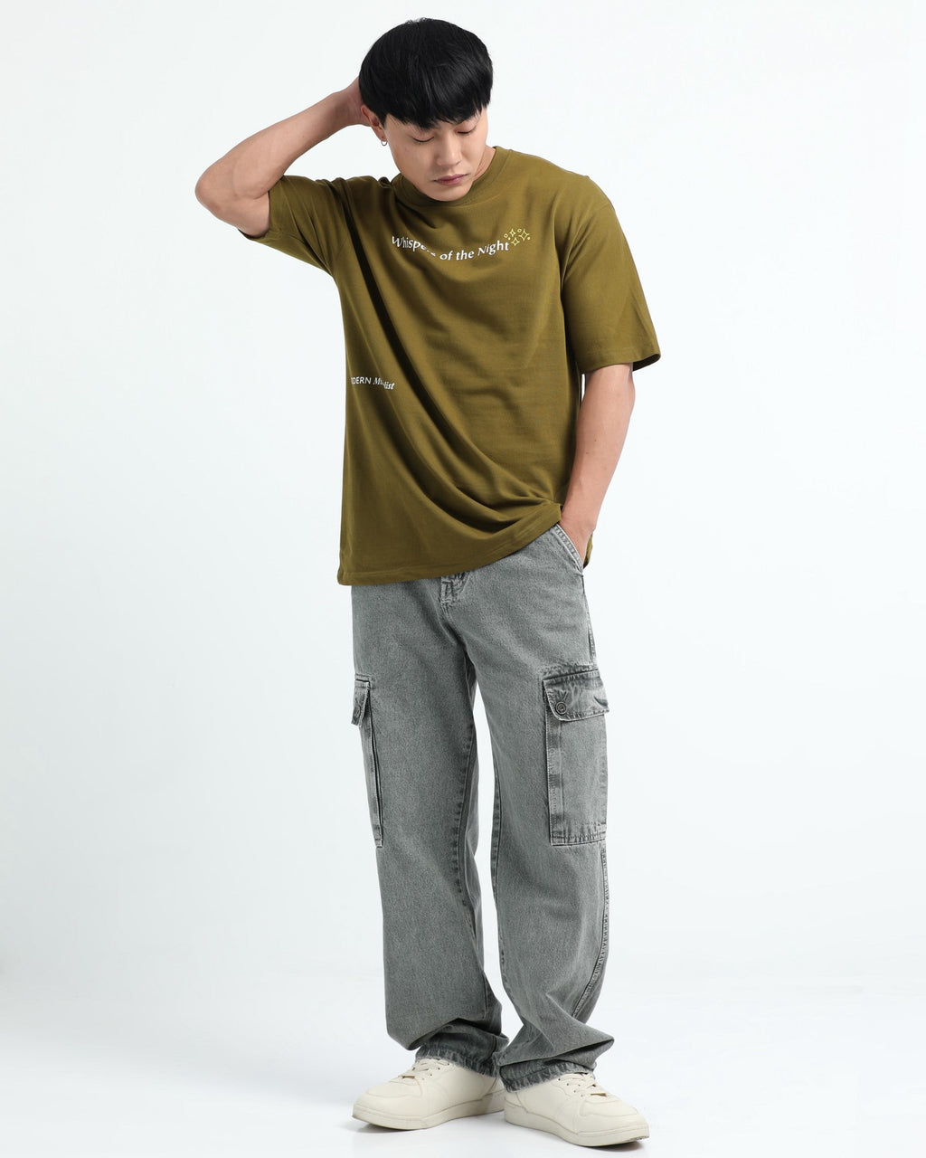 WHISPERS OF THE NIGHT MOSS GREEN TEE - Relaxed Fit