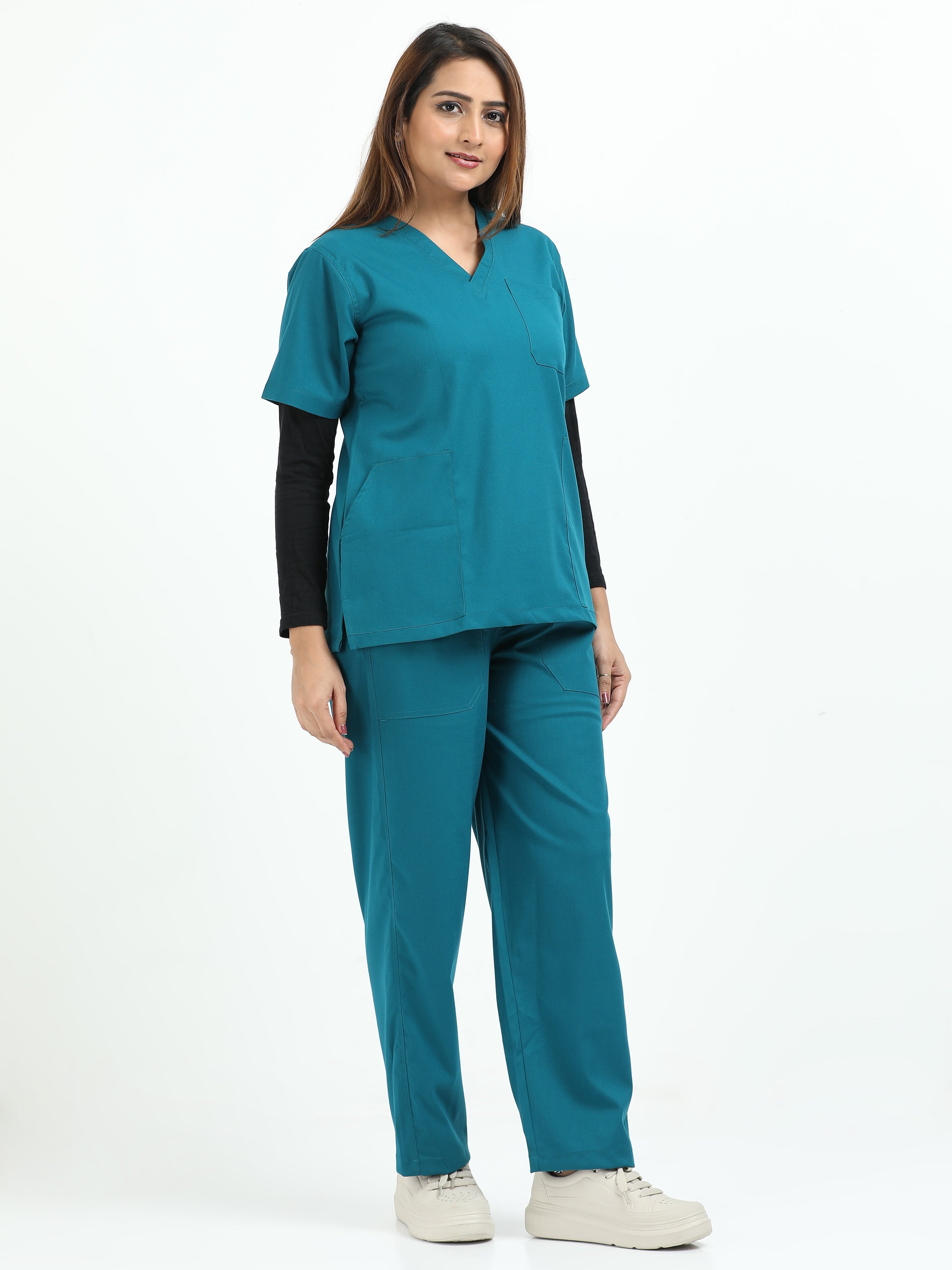 Women’s Emerald Green Medical Scrub Set – V-Neck Top & Straight Pants | Twill Fabric, Antibacterial & Breathable – Eco Flex
