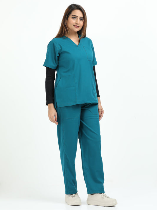 Women’s Emerald Green Medical Scrub Set – V-Neck Top & Straight Pants | Twill Fabric, Antibacterial & Breathable – Eco Flex