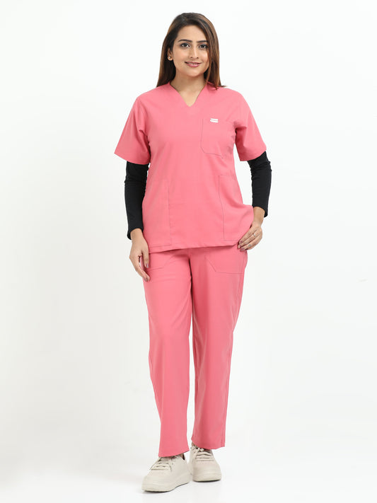 Women’s Mauve Medical Scrub Set – V-Neck Top & Straight Pants | Twill Fabric, Antibacterial & Lightweight – Eco Flex