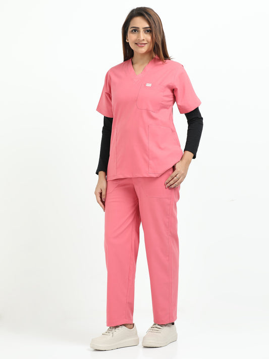 Women’s Mauve Medical Scrub Set – V-Neck Top & Straight Pants | Twill Fabric, Antibacterial & Lightweight – Eco Flex