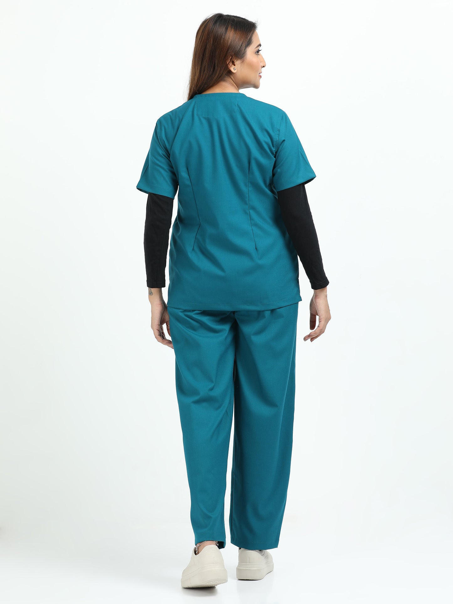 Women’s Emerald Green Medical Scrub Set – V-Neck Top & Straight Pants | Twill Fabric, Antibacterial & Breathable – Eco Flex