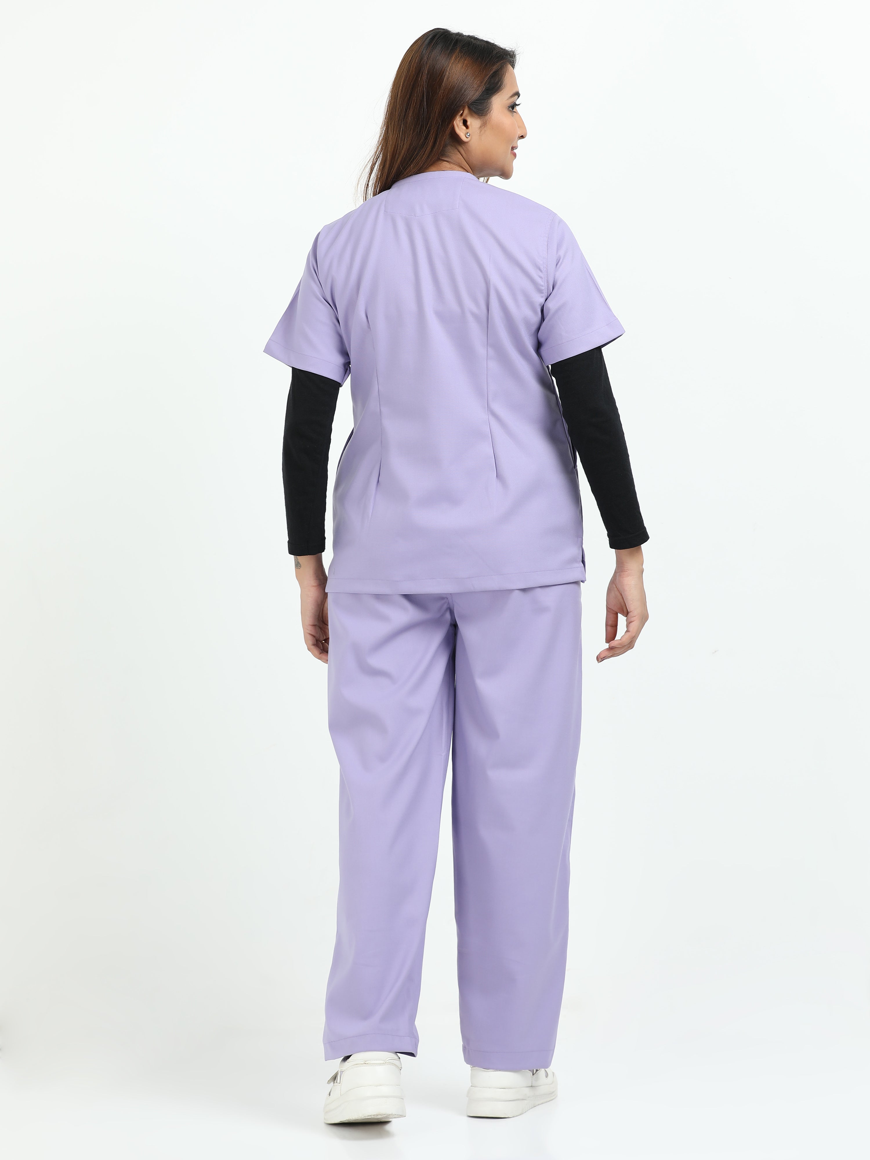 Women’s Pastel Lilac Medical Scrub Set – V-Neck Top & Straight Pants | 2-Way Stretch, Antibacterial & Soft Comfort Fabric – Apollo