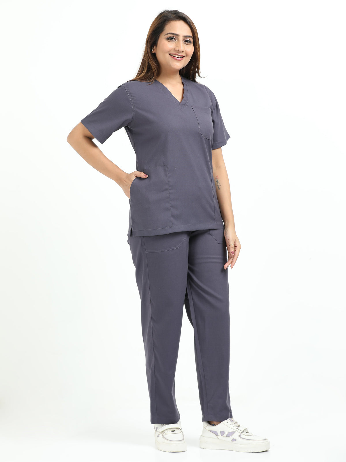 Women’s Heather Grey  Medical Scrub Set – V-Neck Top & Straight Pants | 2-Way Stretch, Antibacterial & Premium Comfort – Apollo