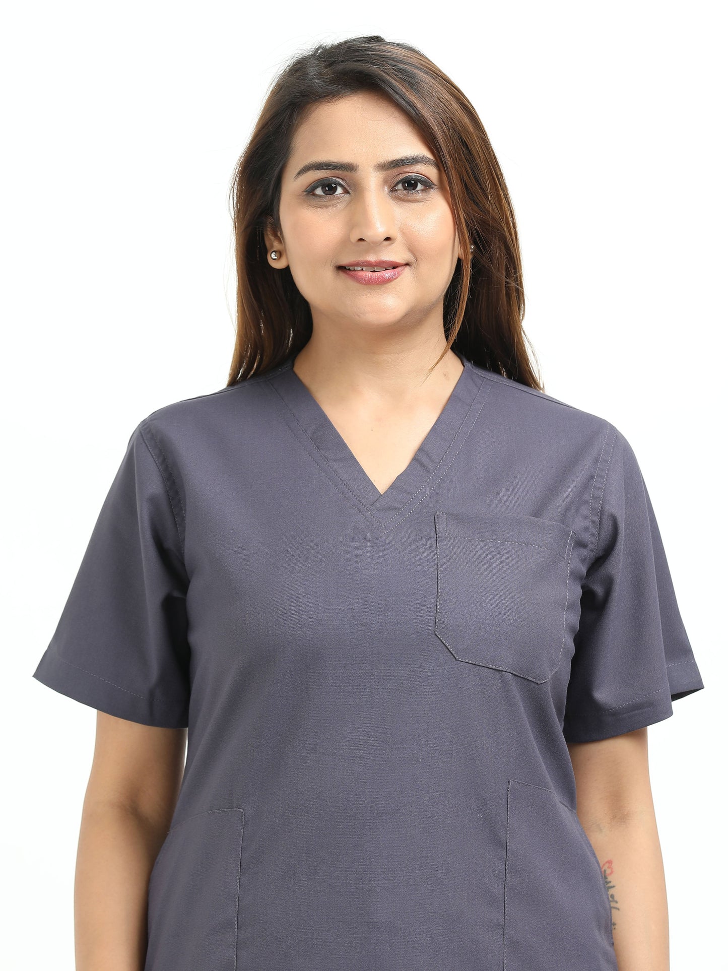 Women’s Heather Grey Medical Scrub Set – V-Neck Top & Straight Pants | Twill Fabric, Antibacterial & Premium Comfort – Eco Flex