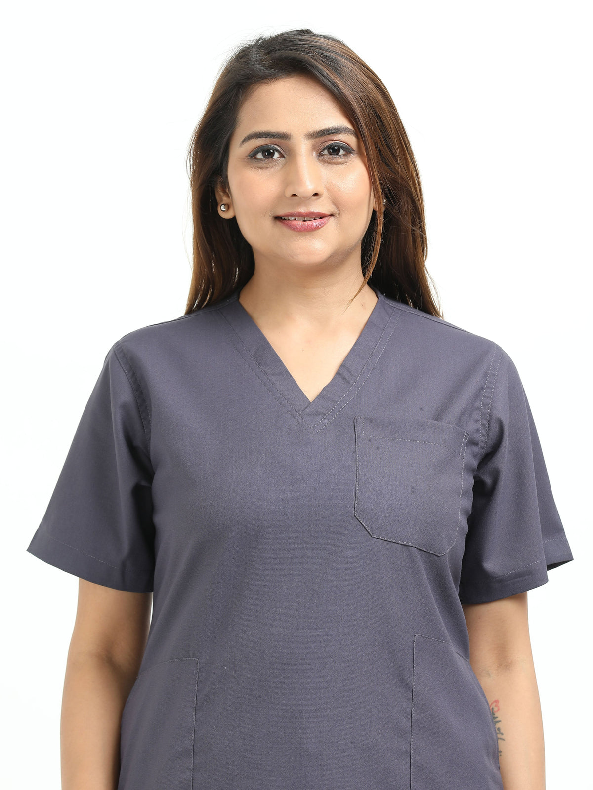 Women’s Heather Grey Medical Scrub Set – V-Neck Top & Straight Pants | Twill Fabric, Antibacterial & Premium Comfort – Eco Flex
