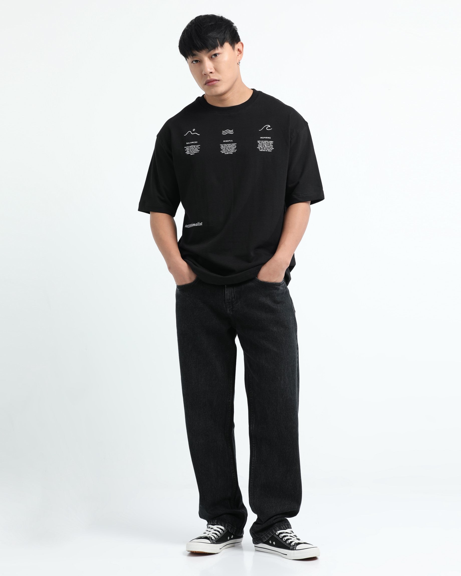 BALANCE OF THOUGHT BLACK TEE - Relaxed Fit