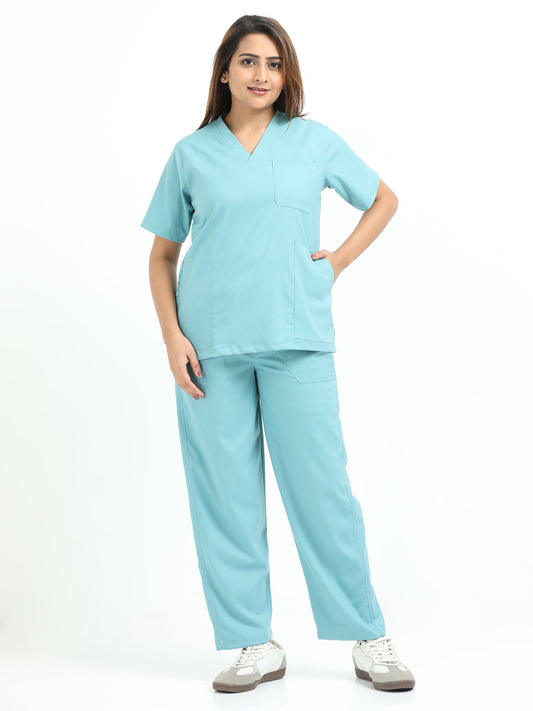 Women’s Eucalyptus Green Medical Scrub Set – V-Neck Top & Straight Pants | 2-Way Stretch, Breathable & Antibacterial Fabric – Apollo