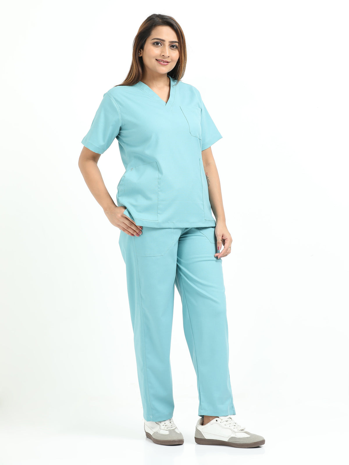 Women’s Eucalyptus Medical Scrub Set – V-Neck Top & Straight Pants | Twill Fabric, Breathable & Antibacterial – Eco Flex