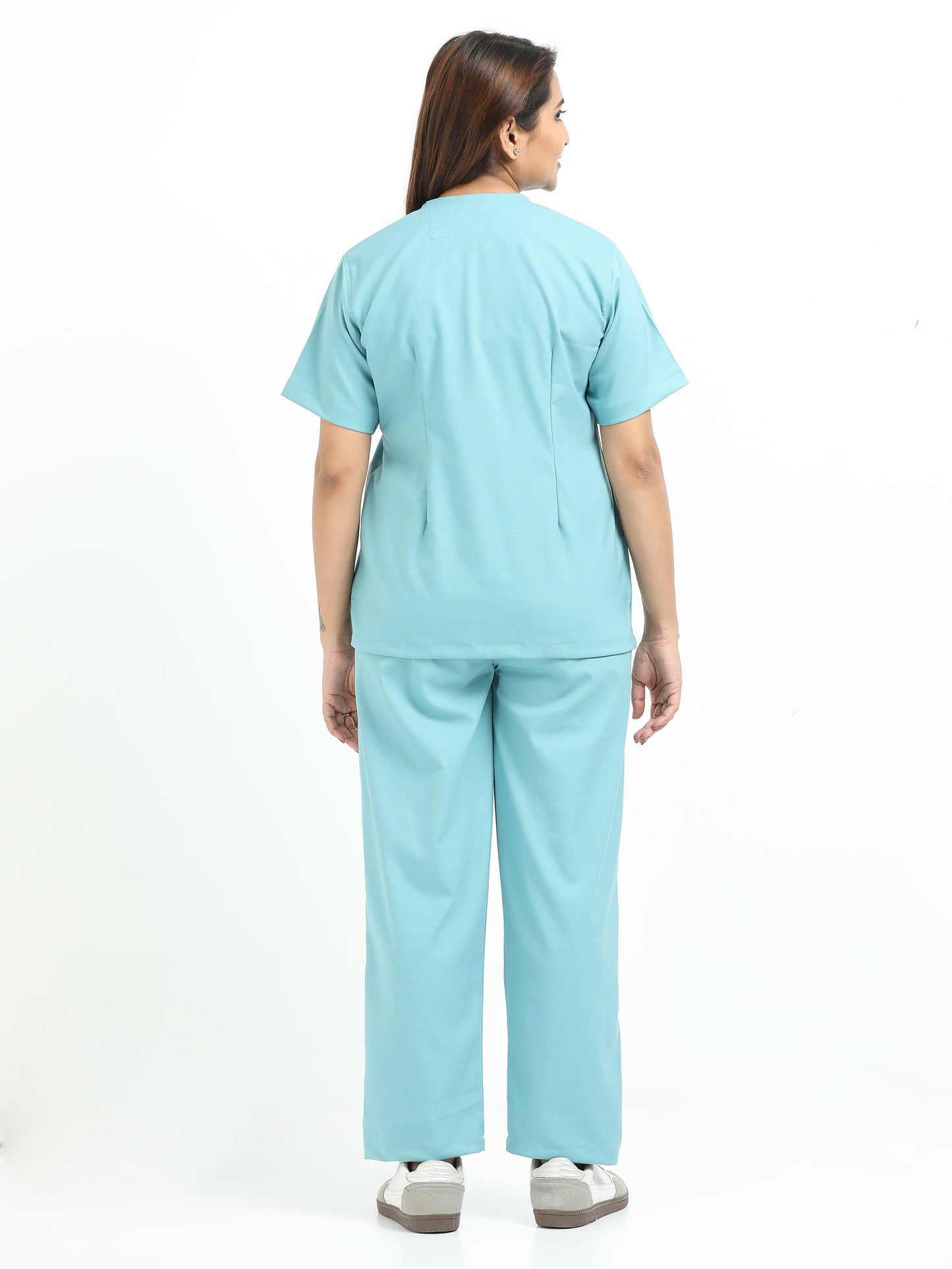 Women’s Eucalyptus Green Medical Scrub Set – V-Neck Top & Straight Pants | 2-Way Stretch, Breathable & Antibacterial Fabric – Apollo