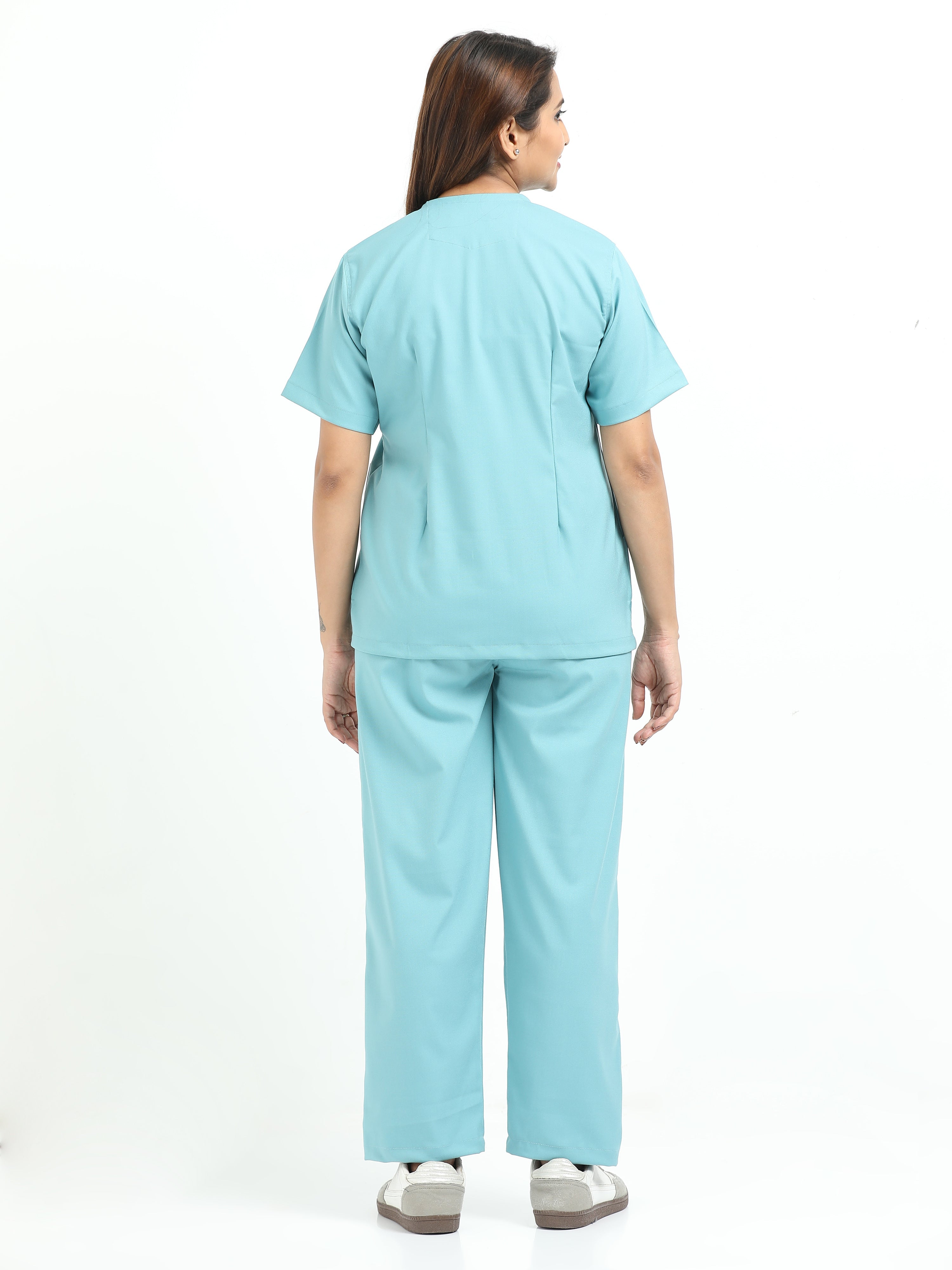 Women’s Eucalyptus Green Medical Scrub Set – V-Neck Top & Straight Pants | 2-Way Stretch, Breathable & Antibacterial Fabric – Apollo