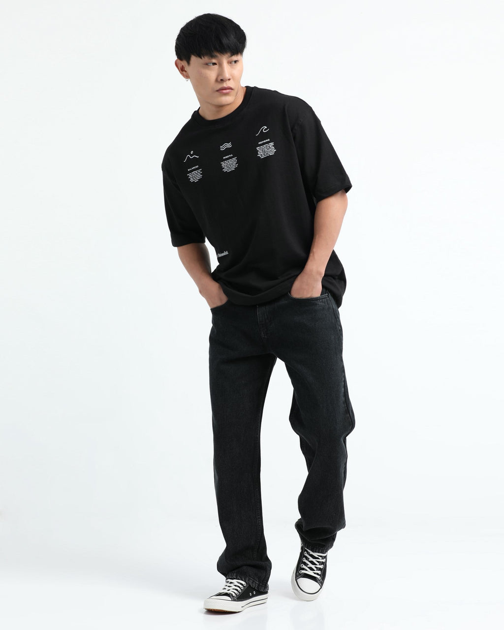 BALANCE OF THOUGHT BLACK TEE - Relaxed Fit