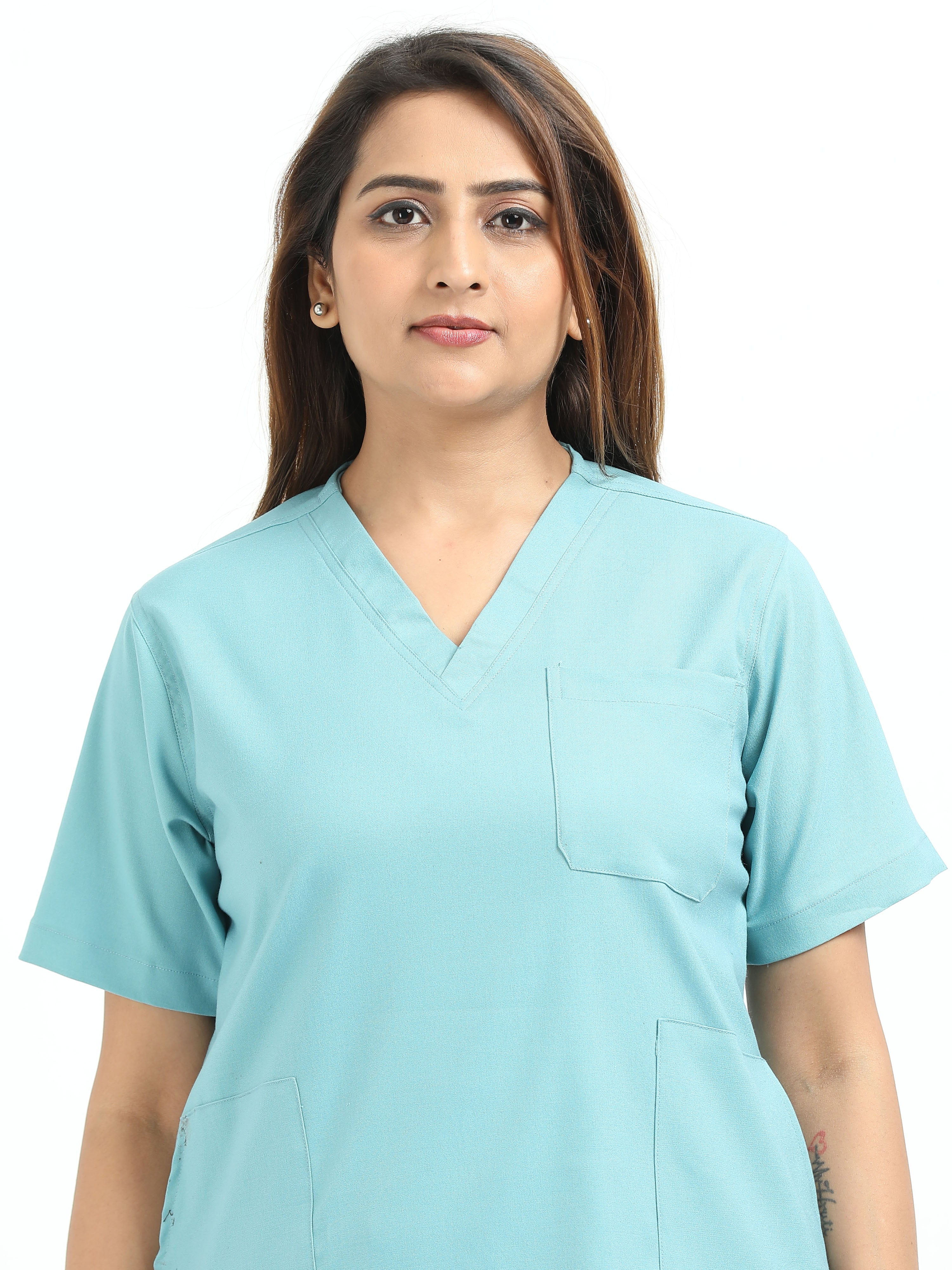 Women’s Eucalyptus Green Medical Scrub Set – V-Neck Top & Straight Pants | 2-Way Stretch, Breathable & Antibacterial Fabric – Apollo