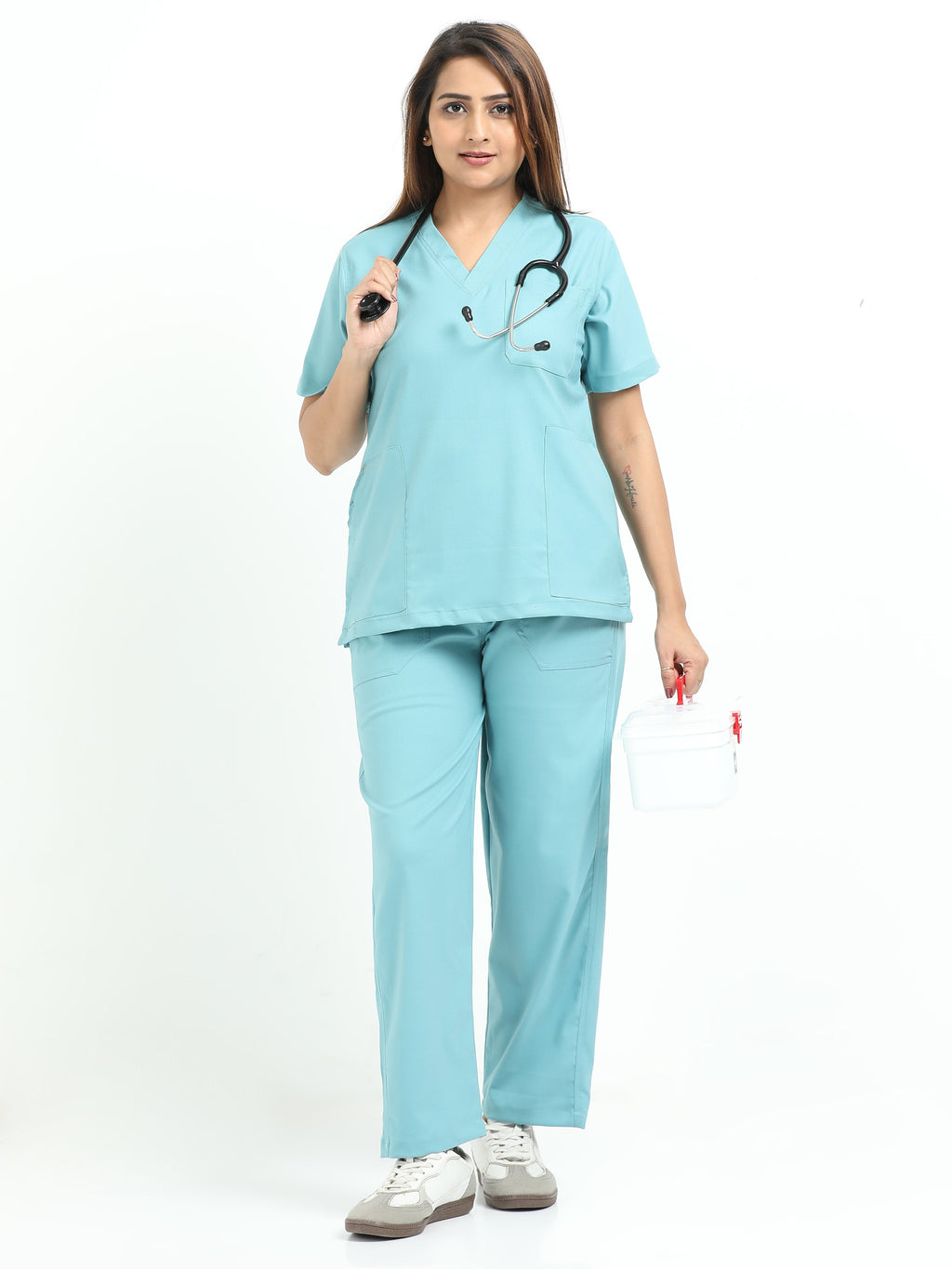 Women’s Eucalyptus Medical Scrub Set – V-Neck Top & Straight Pants | Twill Fabric, Breathable & Antibacterial – Eco Flex