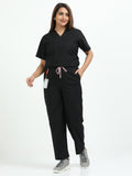 Women’s Black Knight Medical Scrub Set – V-Neck Top & Straight Pants | Twill Fabric, Antibacterial & Wrinkle-Resistant – Eco Flex