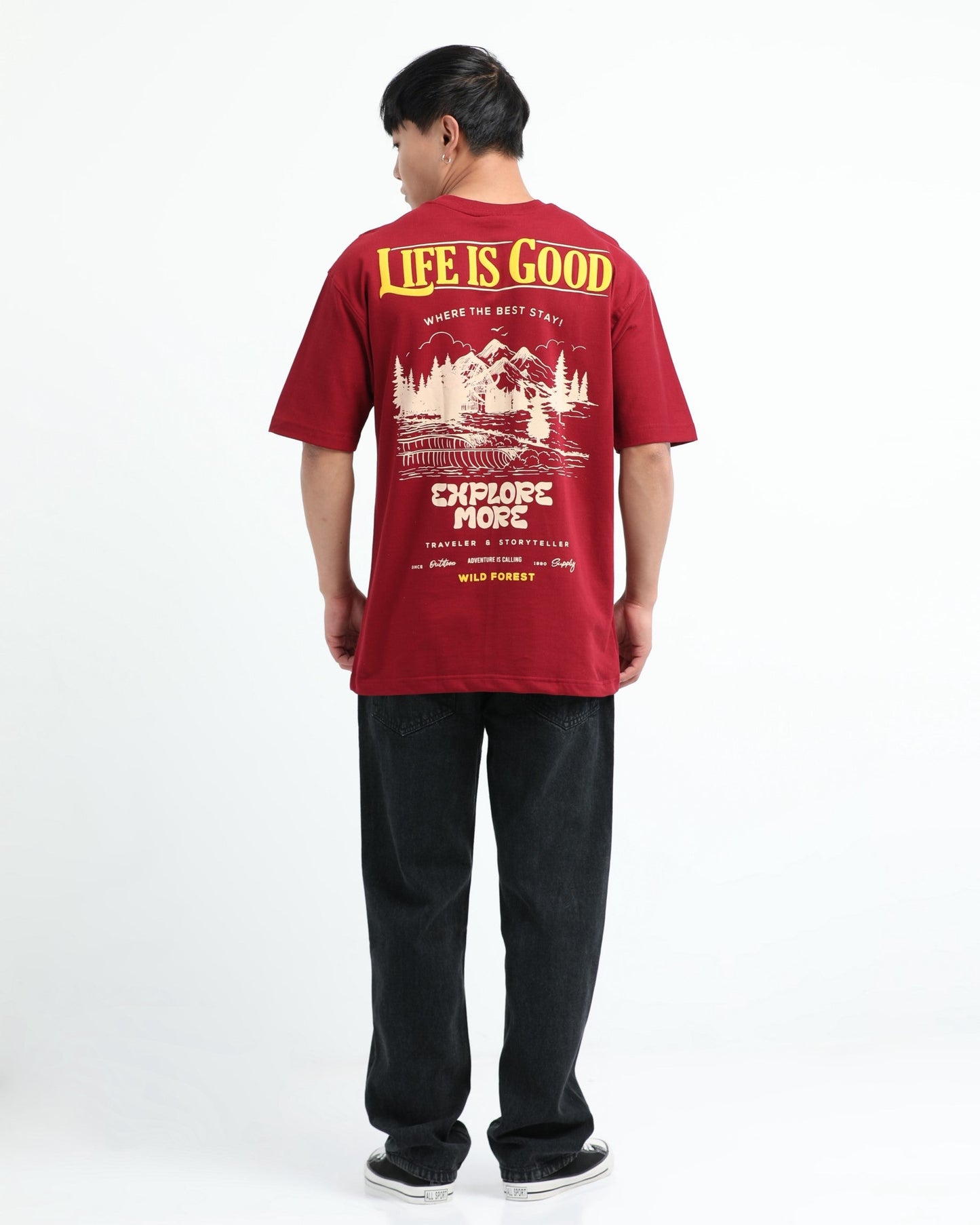 LIFE IS GOOD MAROON TEE - Relaxed Fit