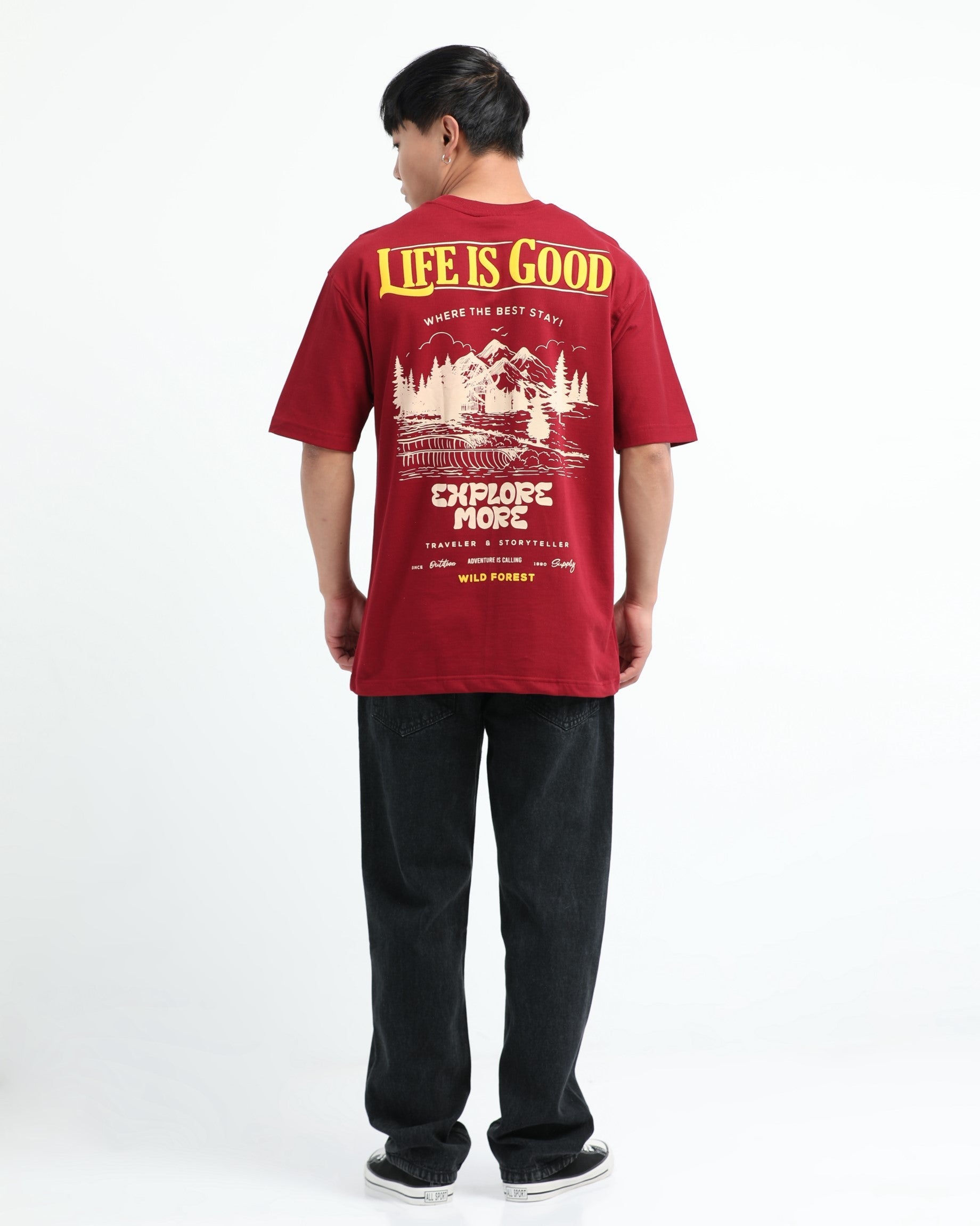LIFE IS GOOD MAROON TEE - Relaxed Fit