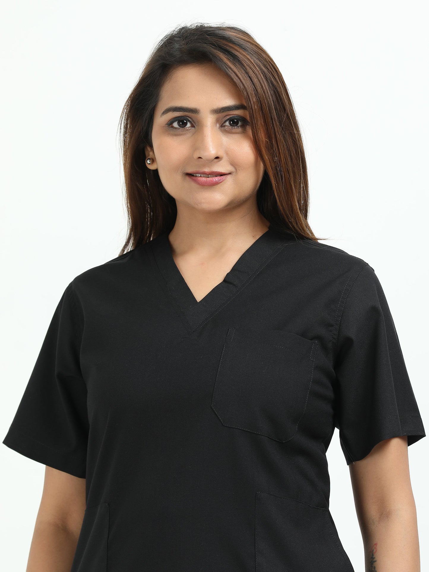 Women’s Black Knight Medical Scrub Set – V-Neck Top & Straight Pants | Twill Fabric, Antibacterial & Wrinkle-Resistant – Eco Flex