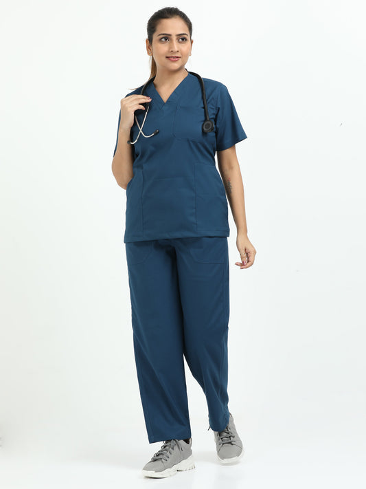 Women’s Galaxy Blue Medical Scrub Set – V-Neck Top & Straight Pants | Twill Fabric, Breathable & Antibacterial – Eco Flex