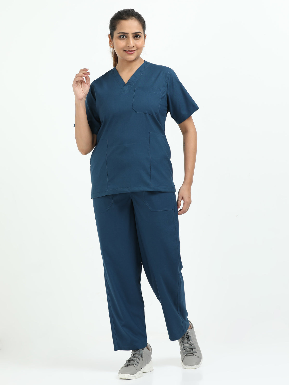 Women’s Galaxy Blue Medical Scrub Set – V-Neck Top & Straight Pants | Twill Fabric, Breathable & Antibacterial – Eco Flex