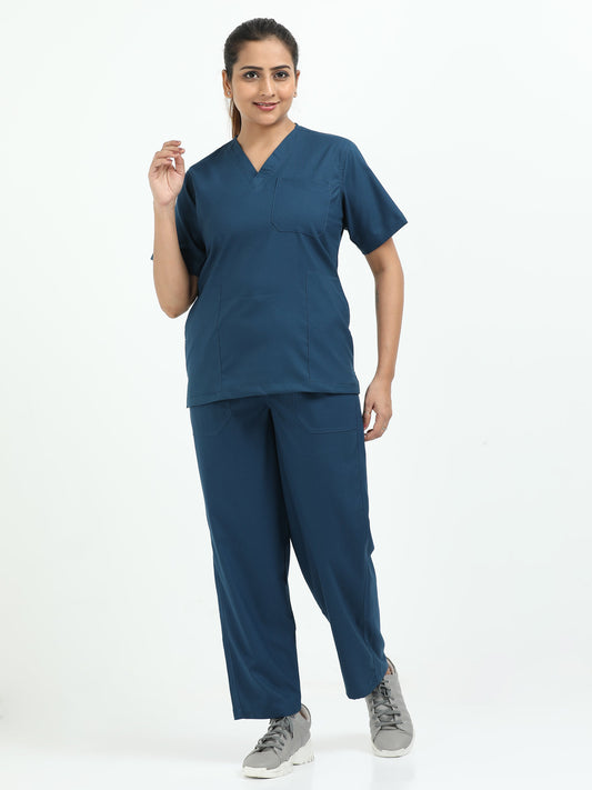Women’s Galaxy Blue Medical Scrub Set – V-Neck Top & Straight Pants | Twill Fabric, Breathable & Antibacterial – Eco Flex