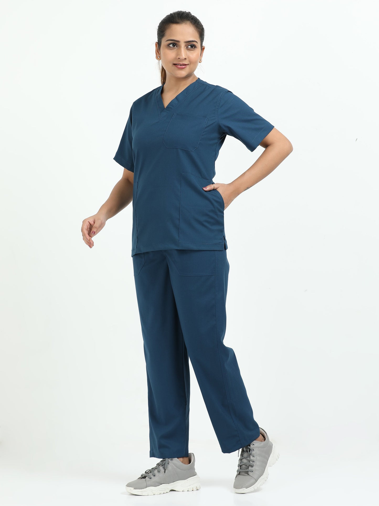 Women’s Galaxy Blue Medical Scrub Set – V-Neck Top & Straight Pants | 2-Way Stretch, Breathable & Antibacterial Fabric – Apollo