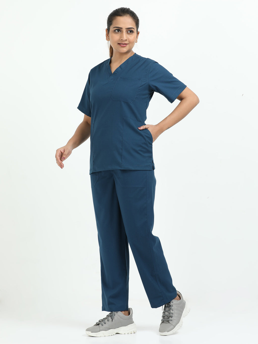 Women’s Galaxy Blue Medical Scrub Set – V-Neck Top & Straight Pants | Twill Fabric, Breathable & Antibacterial – Eco Flex