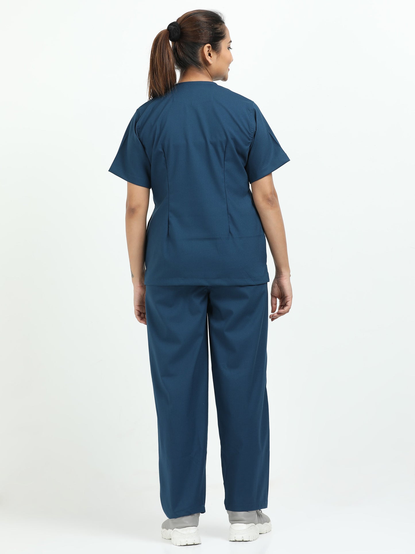Women’s Galaxy Blue Medical Scrub Set – V-Neck Top & Straight Pants | Twill Fabric, Breathable & Antibacterial – Eco Flex