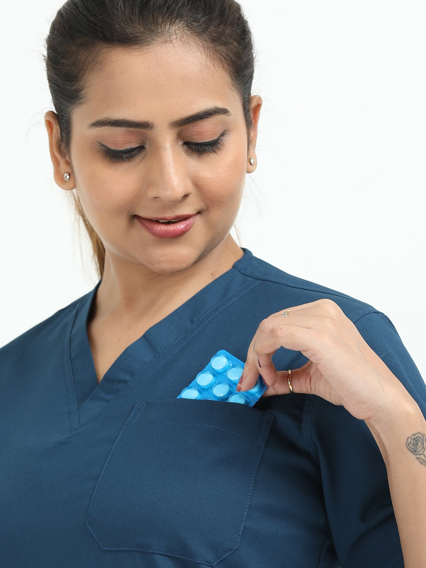 Women’s Galaxy Blue Medical Scrub Set – V-Neck Top & Straight Pants | Twill Fabric, Breathable & Antibacterial – Eco Flex