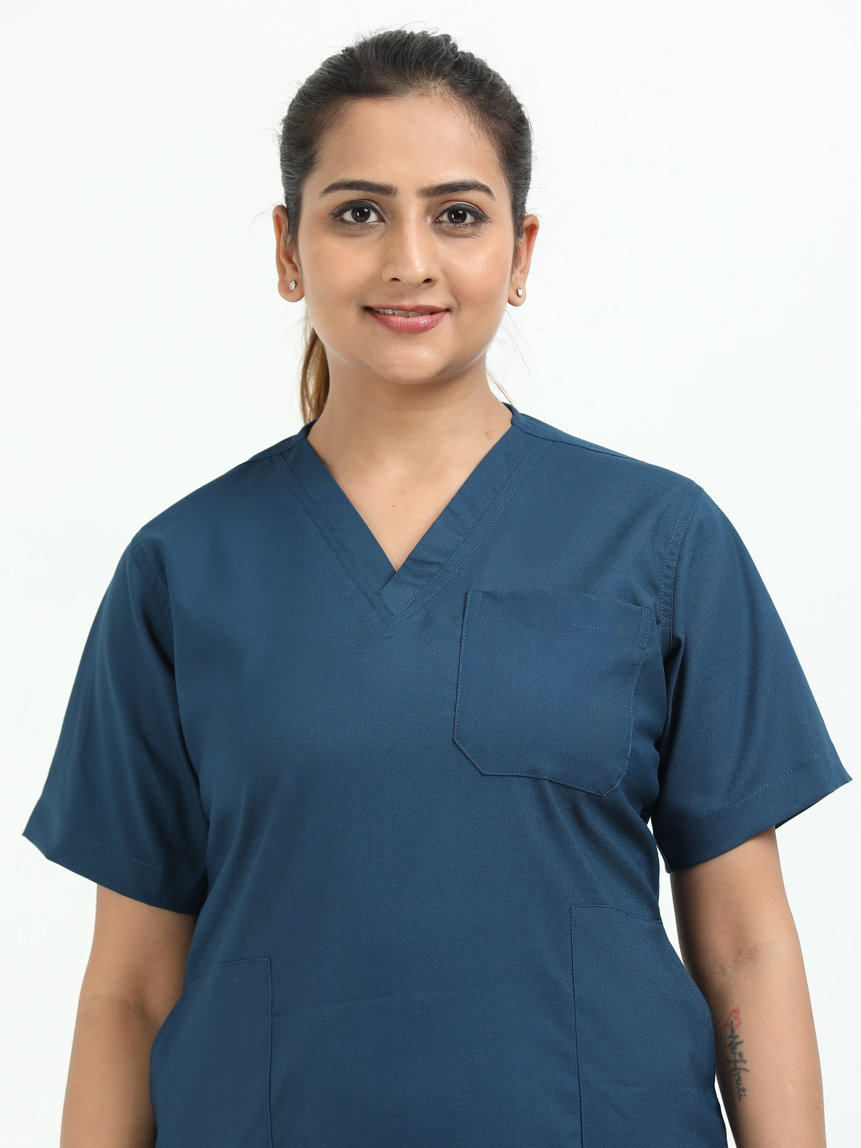 Women’s Galaxy Blue Medical Scrub Set – V-Neck Top & Straight Pants | 2-Way Stretch, Breathable & Antibacterial Fabric – Apollo