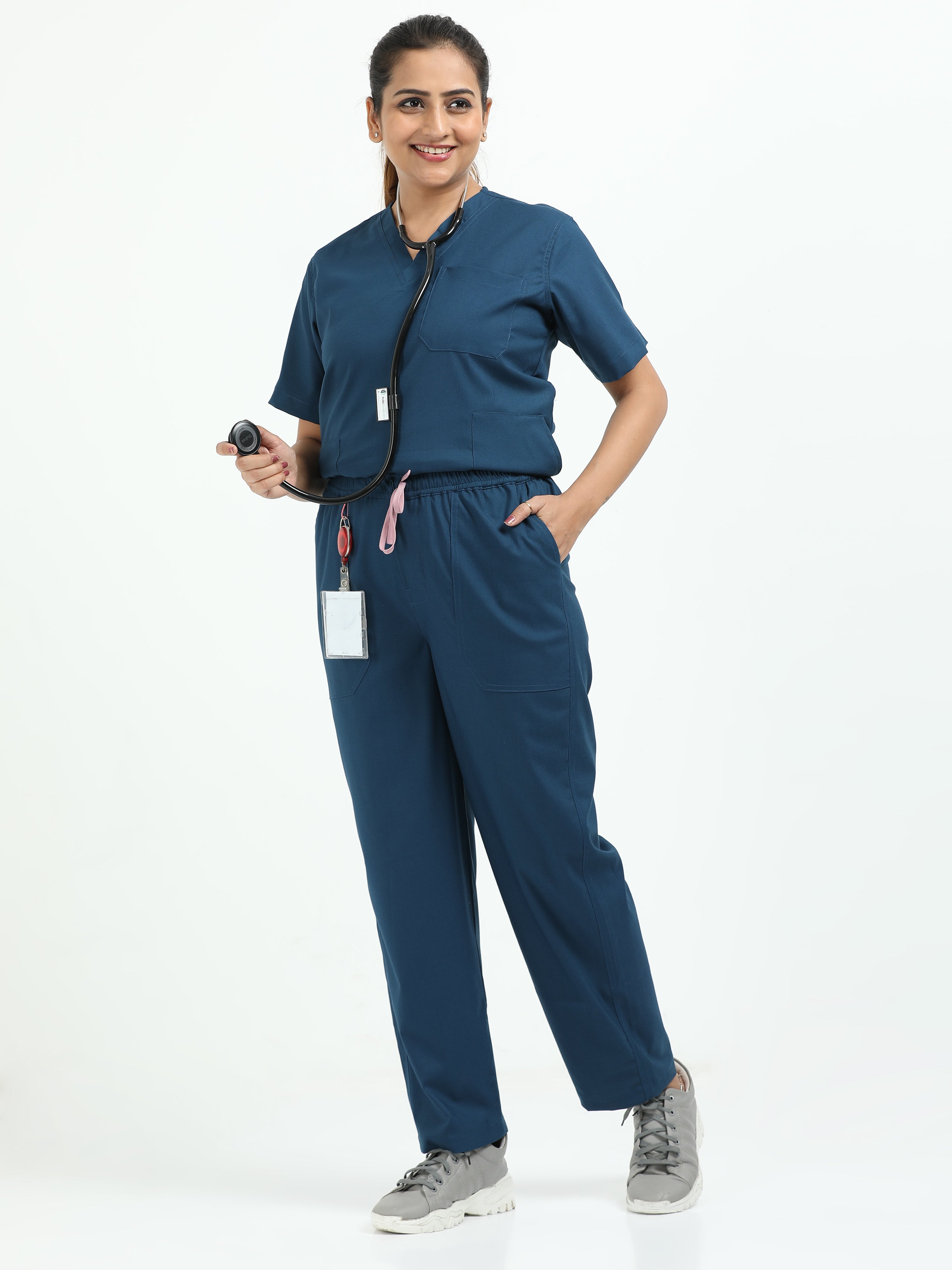Women’s Galaxy Blue Medical Scrub Set – V-Neck Top & Straight Pants | 2-Way Stretch, Breathable & Antibacterial Fabric – Apollo