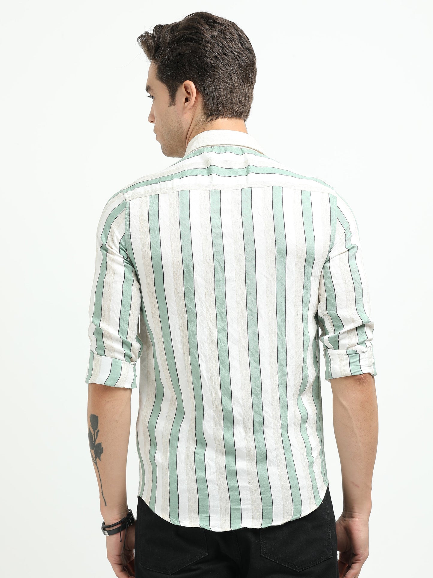 Men’s Mint Green & White Striped Linen Cotton Shirt