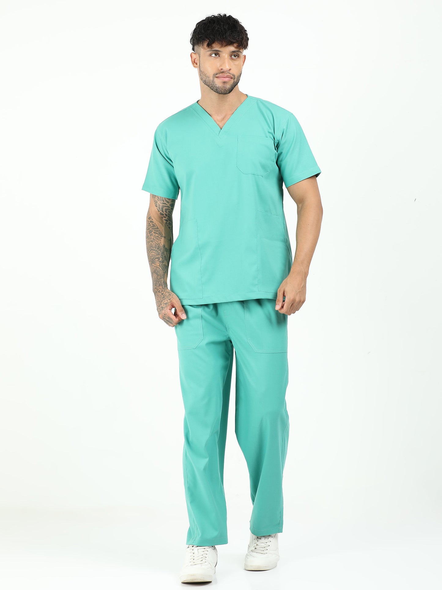 Men’s Sea Green Medical Scrub Set – V-Neck Top & Straight Pants | Twill Fabric, Antibacterial & Breathable – Eco Flex