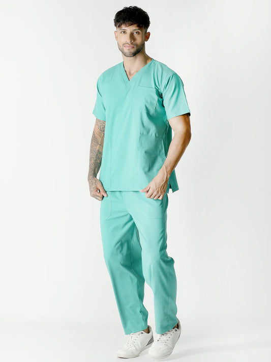 Men’s Sea Green Medical Scrub Set – V-Neck Top & Straight Pants | 2-Way Stretch, Antibacterial & Breathable – Apollo
