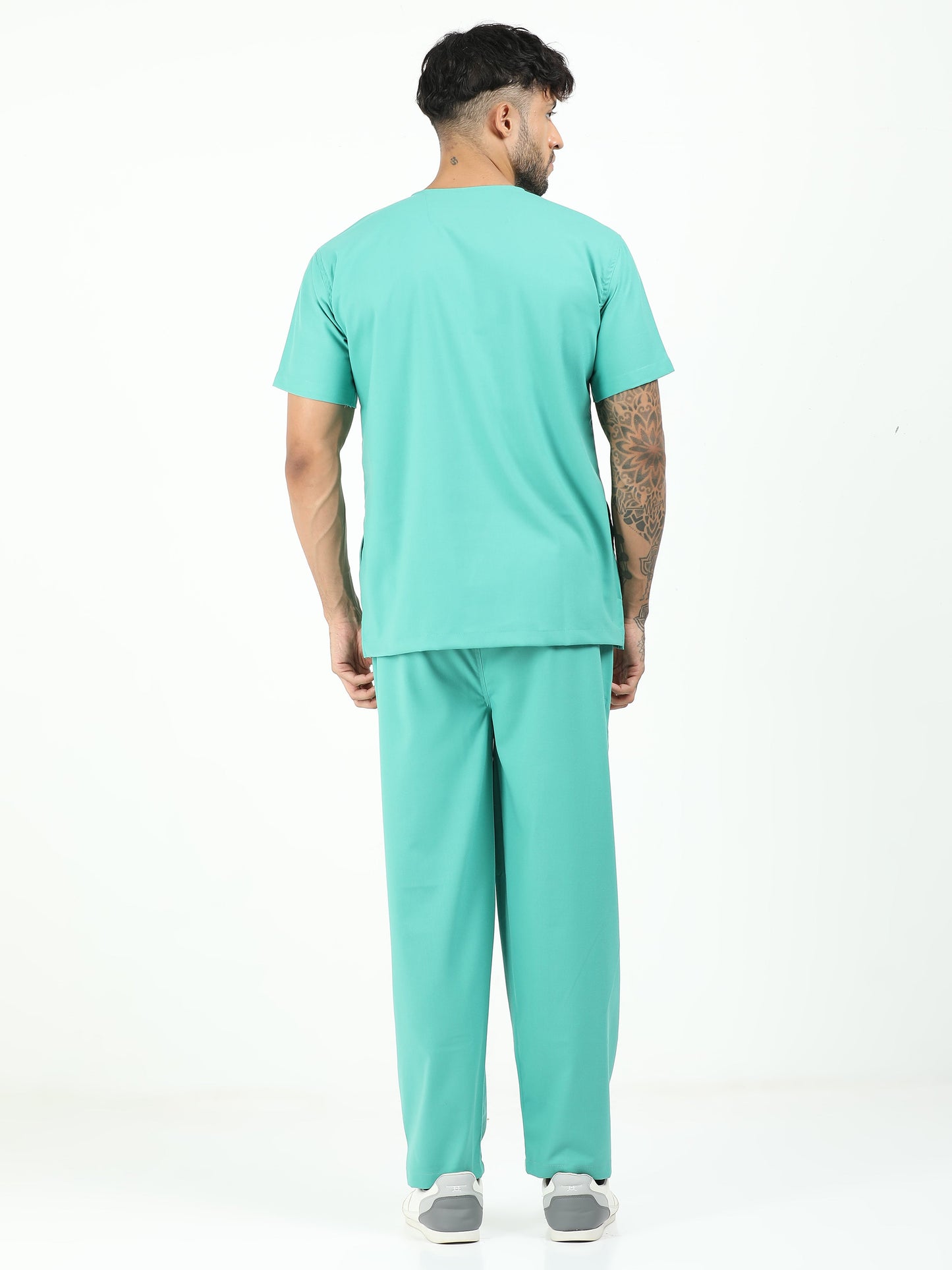 Men’s Sea Green Medical Scrub Set – V-Neck Top & Straight Pants | Twill Fabric, Antibacterial & Breathable – Eco Flex