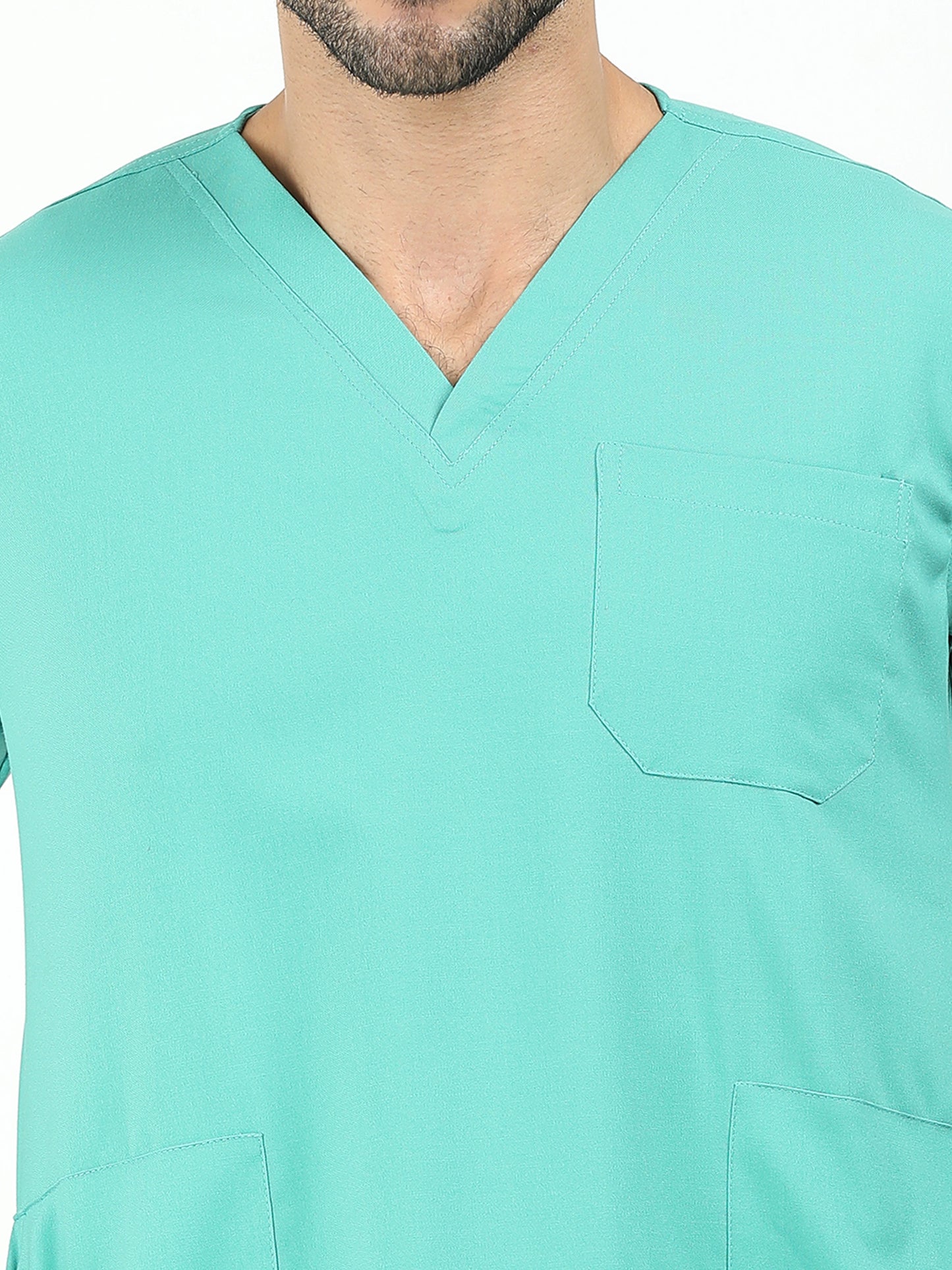 Men’s Sea Green Medical Scrub Set – V-Neck Top & Straight Pants | Twill Fabric, Antibacterial & Breathable – Eco Flex