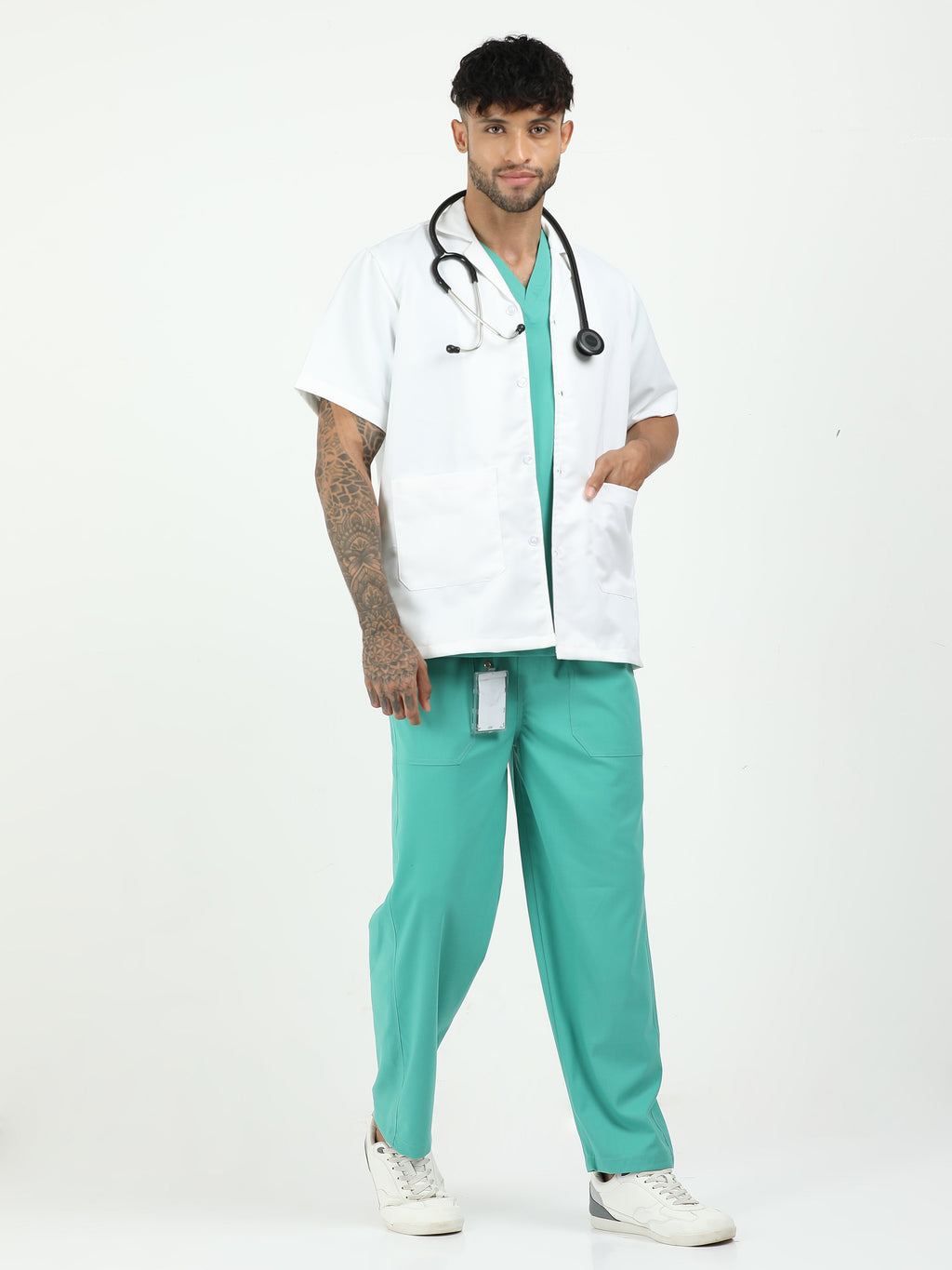Men’s Sea Green Medical Scrub Set – V-Neck Top & Straight Pants | Twill Fabric, Antibacterial & Breathable – Eco Flex