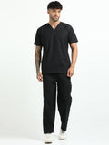 Men’s Black Knight Medical Scrub Set – V-Neck Top & Straight Pants | 2-Way Stretch, Antibacterial & Fade-Proof – Apollo