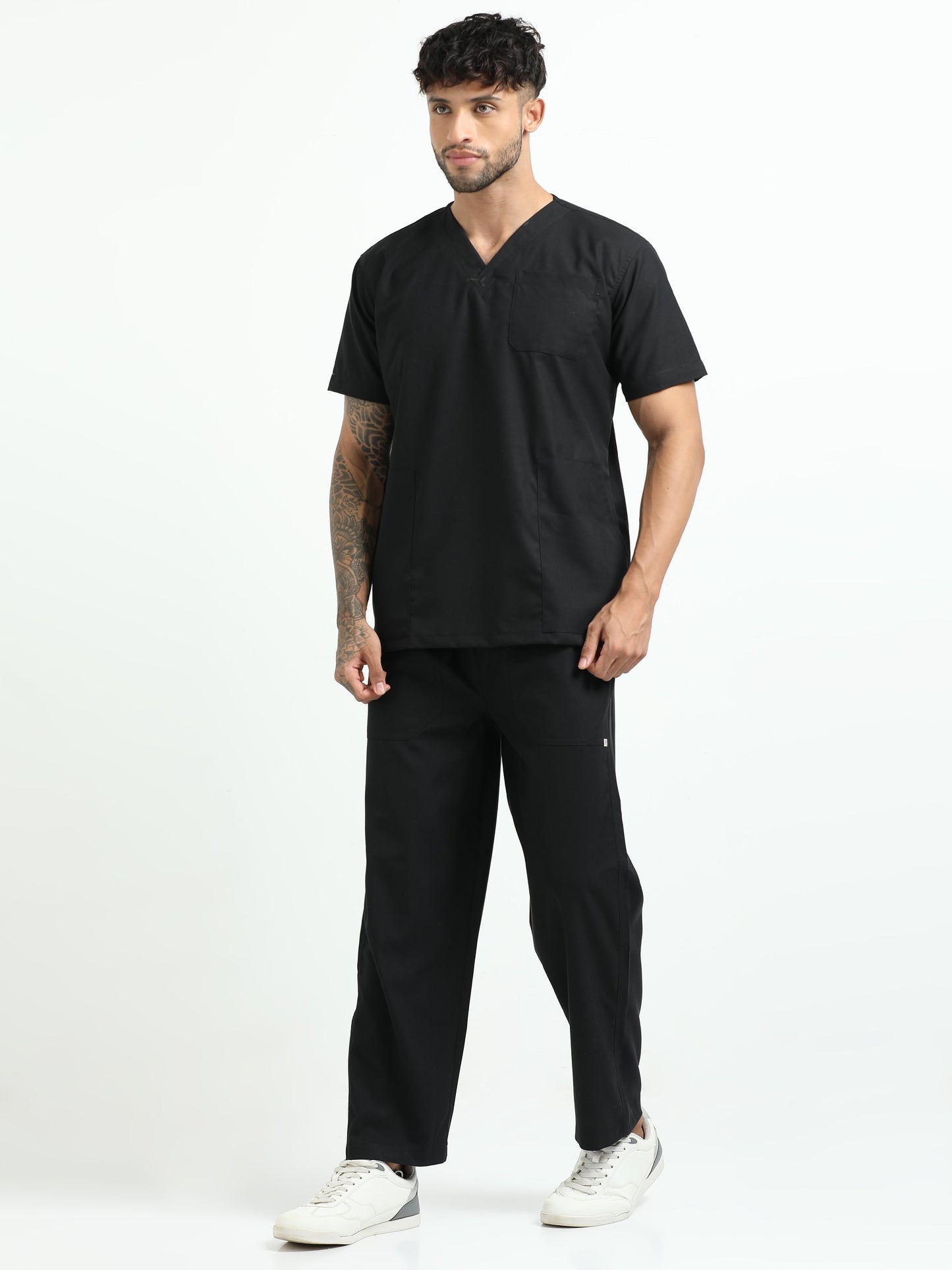 Men’s Black Knight Medical Scrub Set – V-Neck Top & Straight Pants | Twill Fabric, Antibacterial & Fade-Proof – Eco Flex