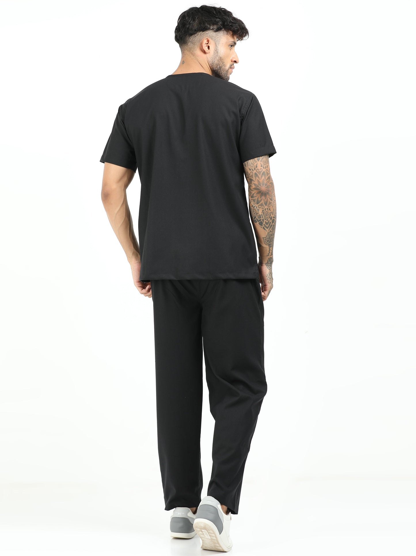 Men’s Black Knight Medical Scrub Set – V-Neck Top & Straight Pants | 2-Way Stretch, Antibacterial & Fade-Proof – Apollo