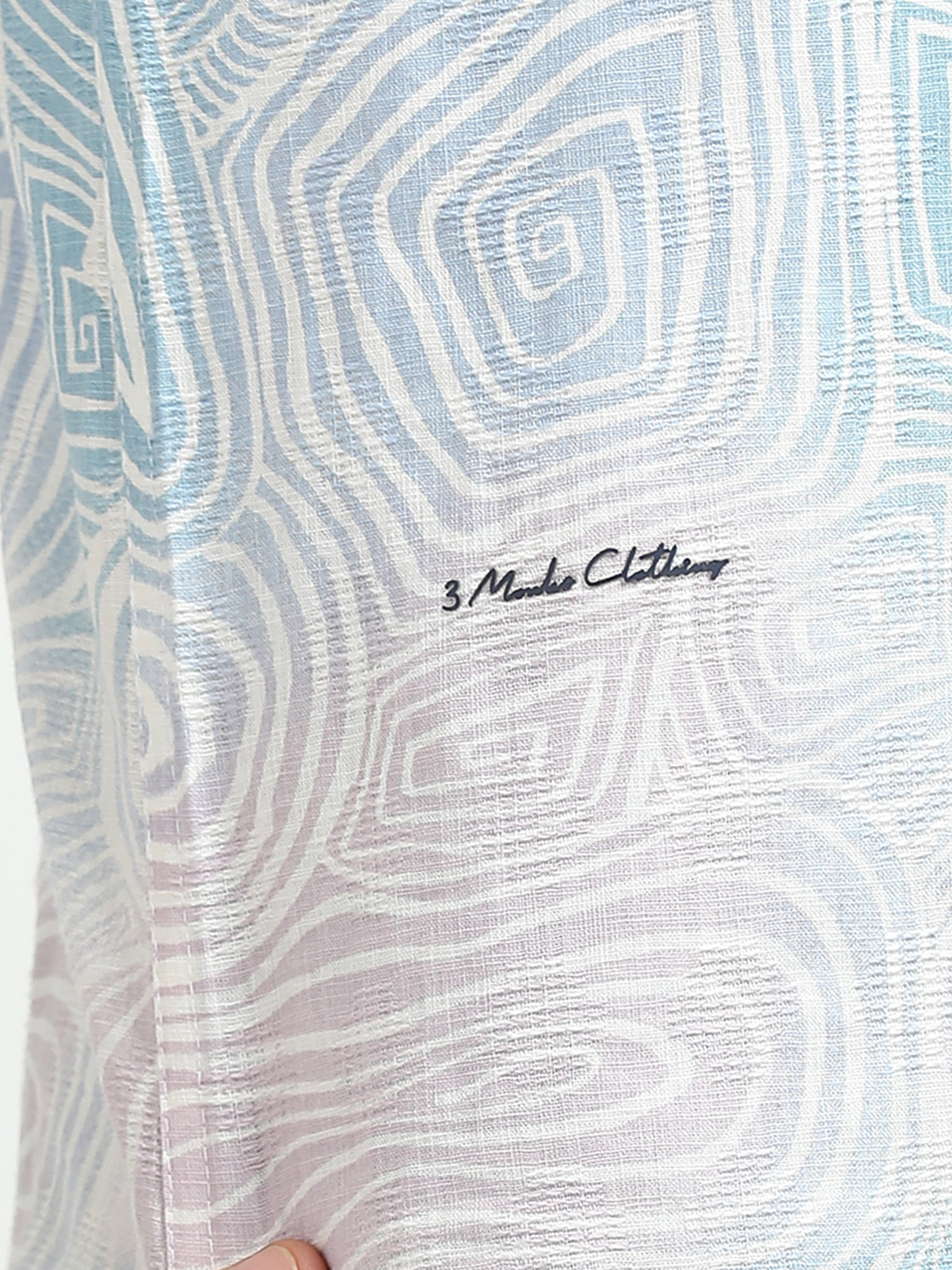 Men’s Sky Blue Abstract Print Cotton Linen Shirt